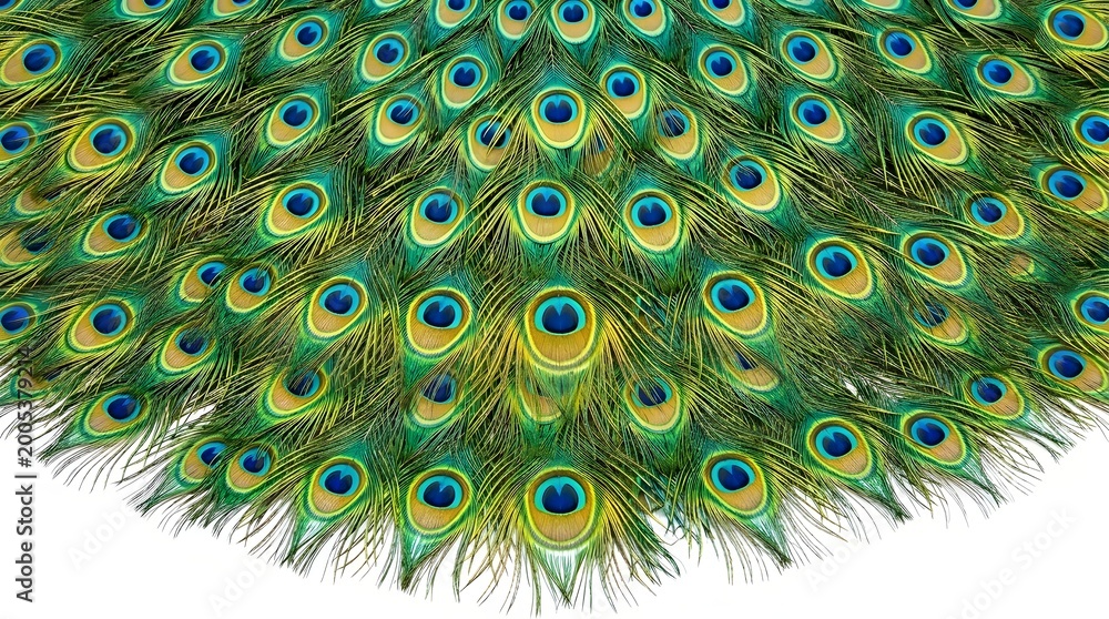 Obraz premium Vibrant peacock feathers with eye pattern in close-up view
