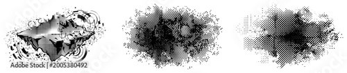 Foto Abstract halftone islands with geometric clusters and grunge textures