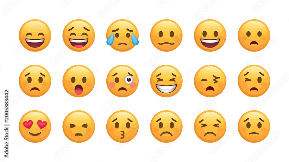 Fototapeta premium Emojis of Emotional Expressions: A vibrant array of emojis, each uniquely illustrating a spectrum of human feelings, perfect for digital communication.