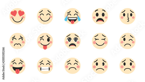 Slika na platnu Expressions of Digital Delight: A curated set of emotive digital illustrations captures a wide spectrum of feelings through expressive facial designs