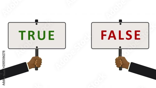 Hands Holding True and False Signs Animation – Truth vs False hood Concept
