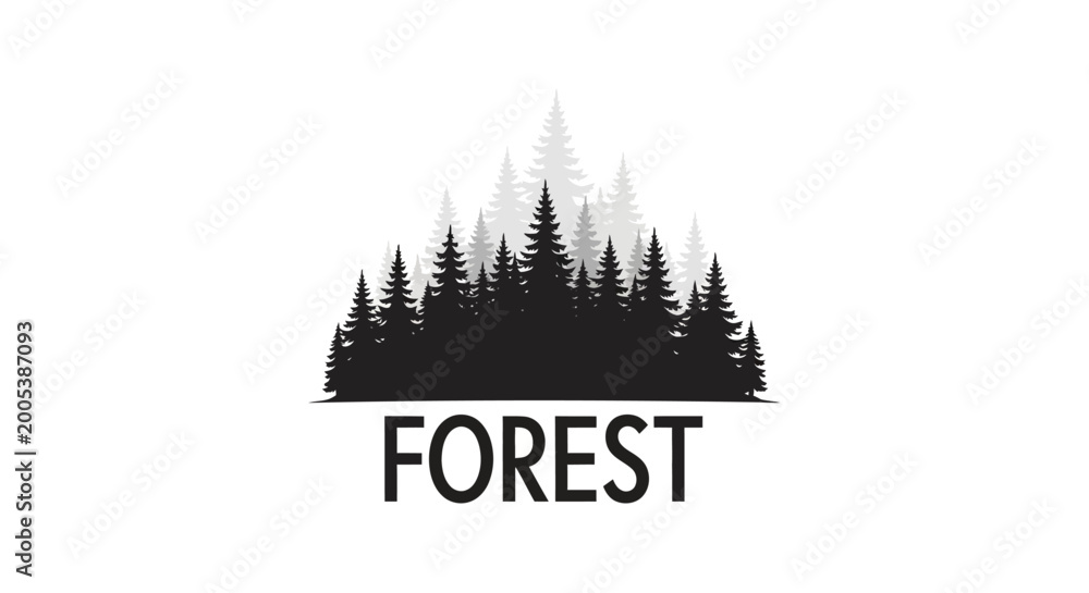 Obraz premium Black Forest Trees Silhouette Logo.