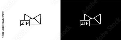 zip code outline icons in delivery category. White and Black style linear zip code icon