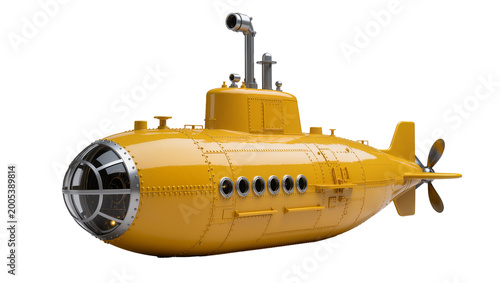 Bild auf Leinwand Bright Yellow Submarine with Round Porthole and Metal Propeller