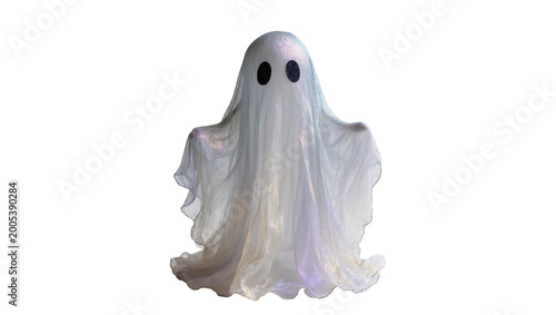 Photos Shimmering white Ghost Costume with Black Eyes and Flowing Fabric