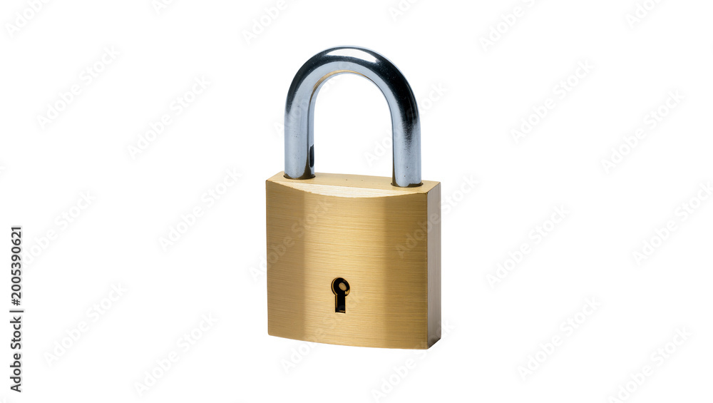 Fototapeta premium Brass Padlock with Steel Shackle and Keyhole