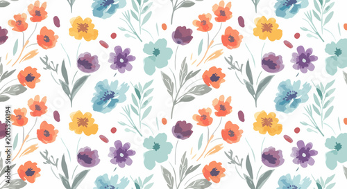 Cuadro en lienzo Minimal seamless flower pattern with smooth curves and soft tones