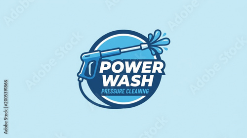 Logo of Power Wash Services featuring a pressure washer on a blue background