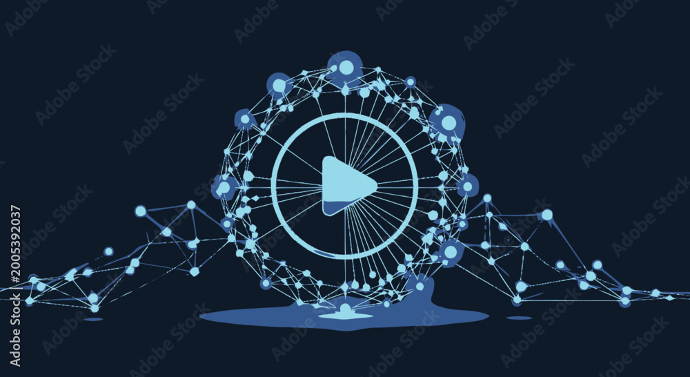 Fototapeta premium Digital play button with network connections.