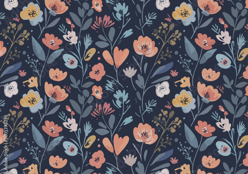 Fresh blooming floral pattern with soft pastel color balance