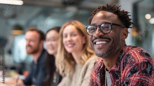 Close-up portrait of naturally diverse team sharing candid genuine moment in contemporary office environment representing authentic workplace diversity inclusion and real human connection concept