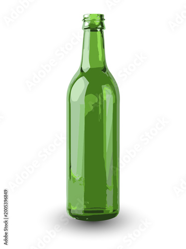 Green glass bottle on a white background. Vector illustration