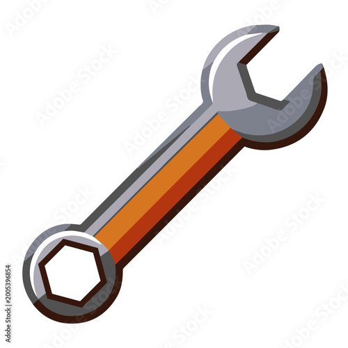 Hand drawn wrench. Wrench emblem. Vector illustration