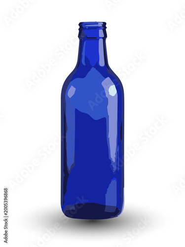 Blue glass bottle on a white background. Vector illustration