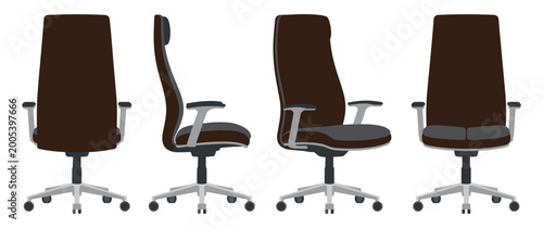 Foto Ergonomic leather office chair views from different angles in brown