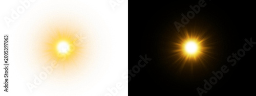 Принти на полотні Transparent background featuring a bright golden sun flare with radial rays