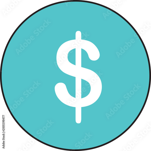 Tableau sur toile Dollar sign currency icon, flat money symbol on teal circle, financial banking v