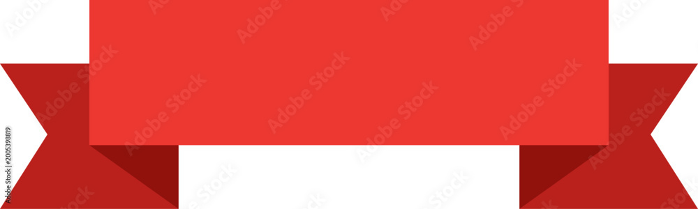 Naklejka premium Classic Horizontal Red Ribbon Banner with Symmetrical Folds and Shadow Detailing for Festive Titles and Award Announcements