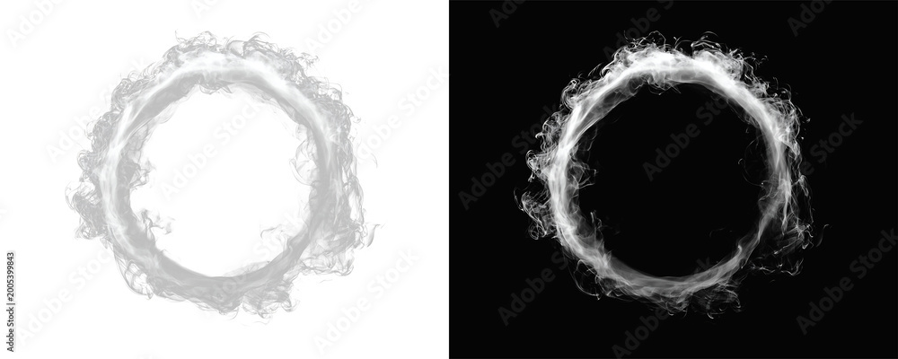 Fototapeta premium Circular smoke halo frame with rich vapor flow and textured mist swirl, abstract ring shape with smooth curves and atmospheric energy effect