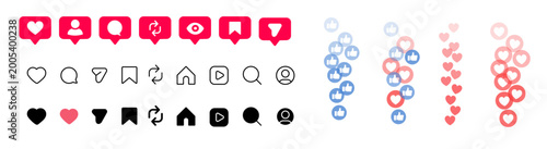 Tableau sur toile Style Social Media Icons Set Repost Like Comment Share Save Notification Outline
