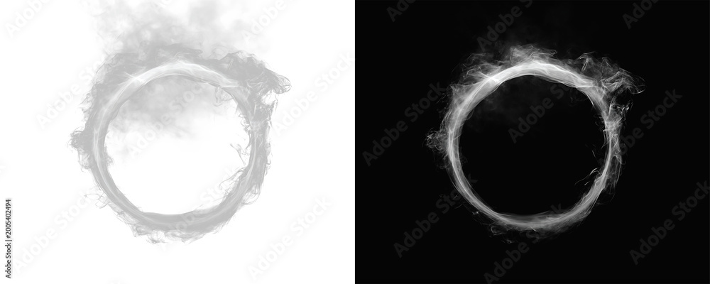 Obraz premium Atmospheric circle with textured smoke swirl, abstract ring frame with soft diffusion, fluid movement and detailed halo effect 