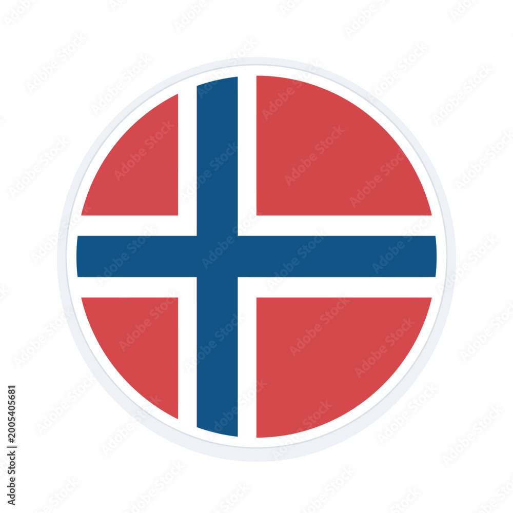 Obraz premium Norway National Flag Flat Round Emblem for Nordic Tourism Branding and Scandinavian Political Infographics