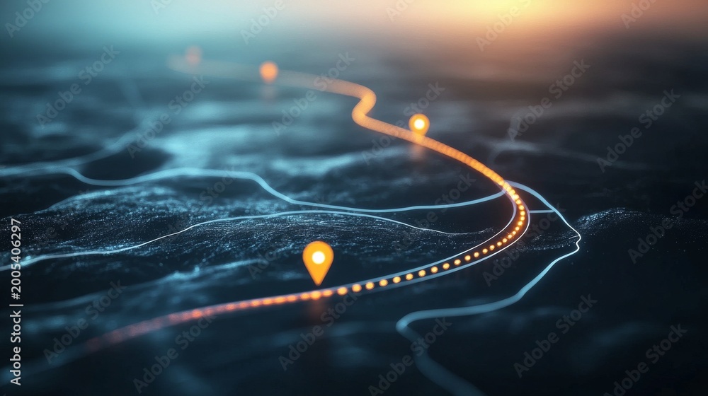 Obraz premium Path with checkpoints shows steps in a business roadmap for customer journey or project milestones