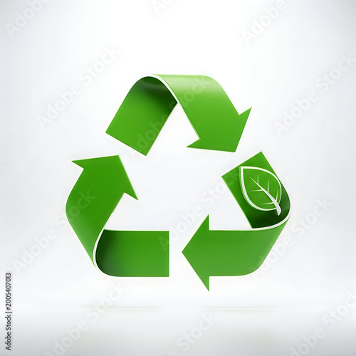 Green recycling symbol with leaf detail for environmental sustainability concept