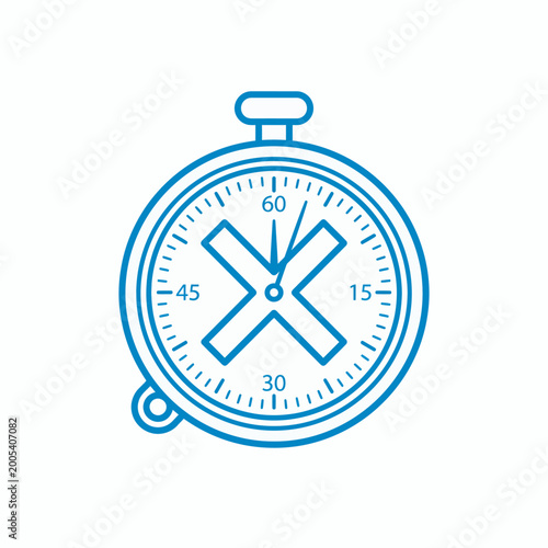 Professional Blue Linear Stopwatch Icon with Scale and Cross Symbol for Timing Error, Overtime, and Missed Deadlines