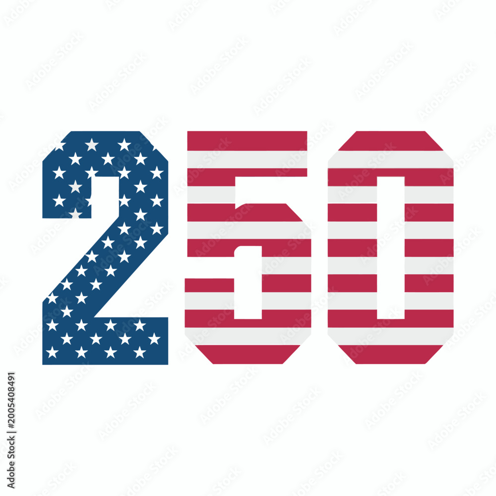 Obraz premium Bold Stencil Style Number 250 with American Flag Elements for United States 250th Independence Day and Semiquincentennial Branding