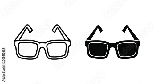 Stylish eyeglasses vector icon set in outline and solid black for vision correction