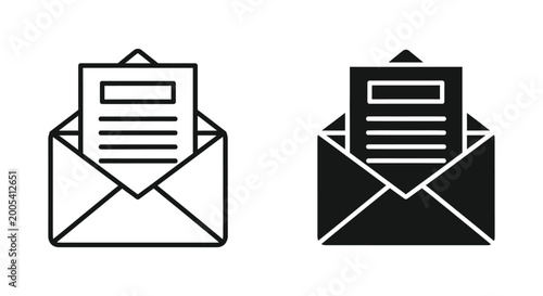 Open mail envelope with letter vector icon set for communication and messages