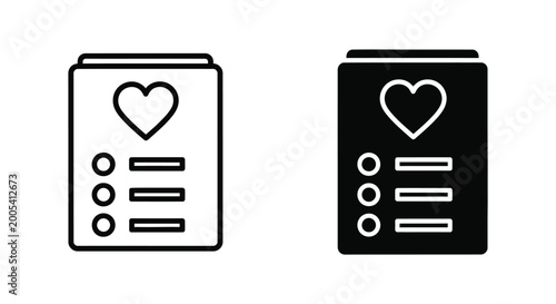 Fotografie Document with heart and checklist items vector icon set for favorite tasks