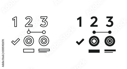 Numbered step icons showing a progression with a checkmark and interconnected circles symbolizing a completed process or workflow stages