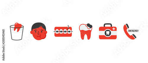 Tableau sur toile Dental Emergency Icons Set for Urgent Care Treatment and Oral Health Problem Sym
