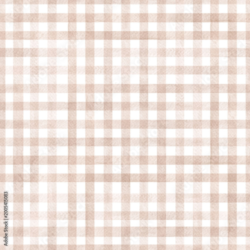 Seamless Gingham Check Pattern Beige Neutral Background Watercolor Texture Farmhouse Cottagecore Textile Design