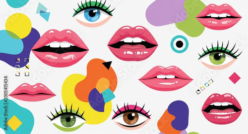 Tablou pe pânză Vibrant Pop Art Eyes and Lips Collage.