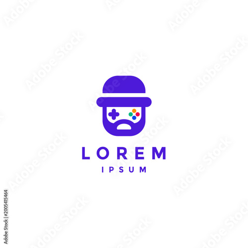Cute Man Game Geek Logo Design. Simple Game Face Gentleman Logo Design.
