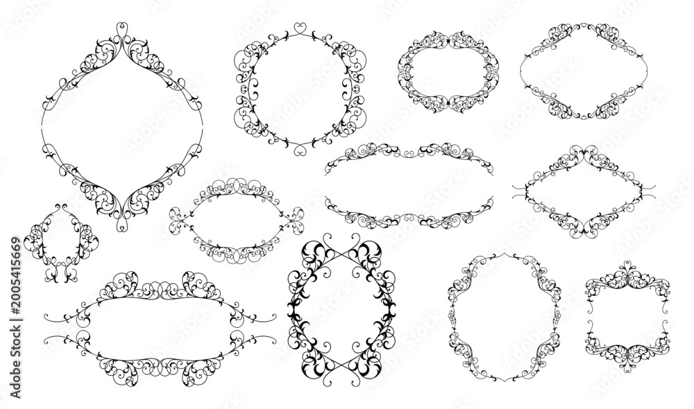 Fototapeta premium Ornate Frame Collection: An exquisite assortment of detailed and ornamental frames, showcasing various shapes and designs, ready to add elegance and sophistication to any creative project