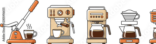 Tableau sur toile Coffee machine and brewing equipment illustration set with espresso maker, drip