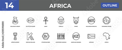 Canvas Print outline africa icons set - malagasy ariary, egyptian pound, african