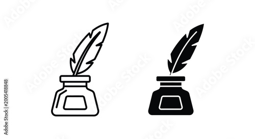Foto Vintage quill pen and inkwell icons set representing writing and literature clas