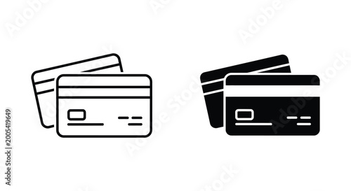 Credit cards stack simple outline and solid black icon set for finance banking and payment transactions vector illustration