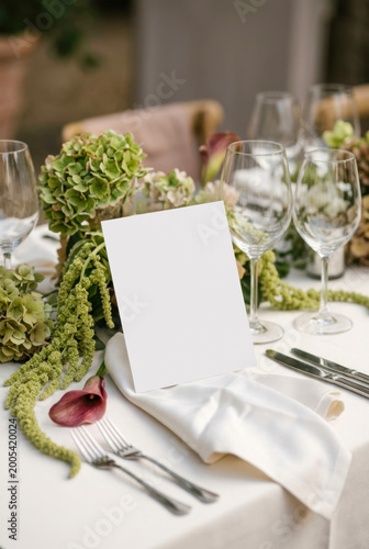 Wedding Card Mockup 5x7 With Chartreuse Fabric And Burgundy Flowers