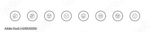 Foto outline emoji icons set - shushing emoji, tired emoji, happy editable vector for