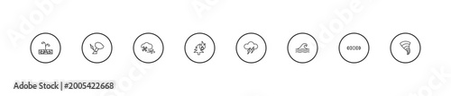 Foto outline meteorology icons set - snow and wind, burning tree, thunder cloud