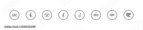 Photos outline music icons set - photo camera, saxophone, minim