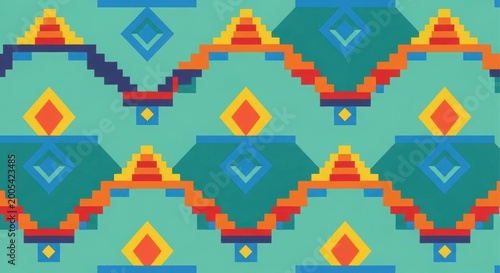 vibrant pixel art pattern with geometric shapes