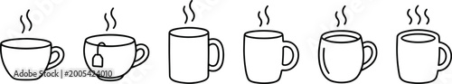 Photos hot beverage cups and mugs with steam in line style on transparent background