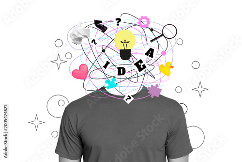 Photography Creative drawing collage picture of man idea instead head start up inspiration e